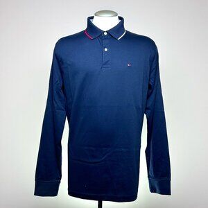 Tommy Hilfiger Slim Fit Long-Sleeve Polo XL Navy Blue Cotton